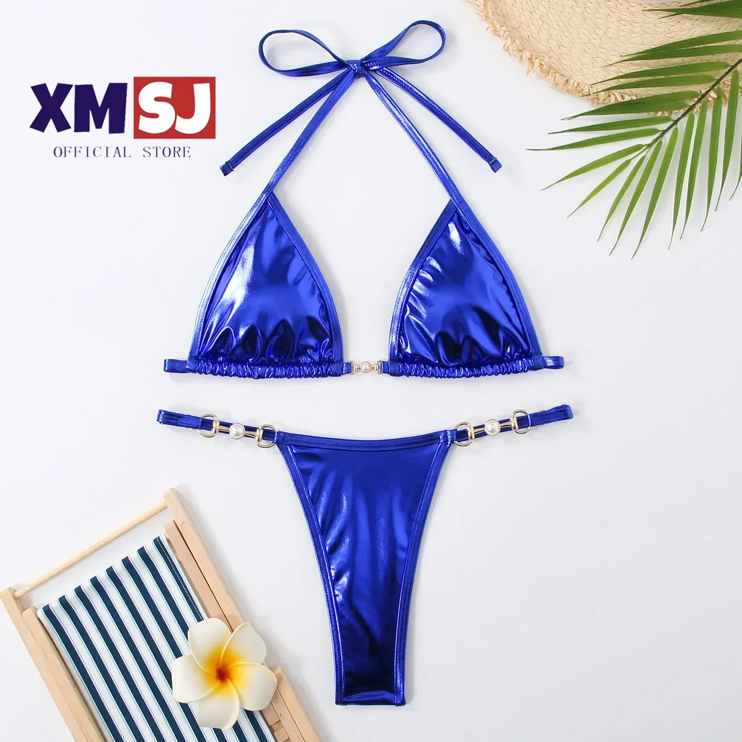 

Women 2024 New 2-piece Bikini Hot Stamping Print Swimsuit Set Summer Beach Vacation Outfits Swimwear Suspender Backless Monokini