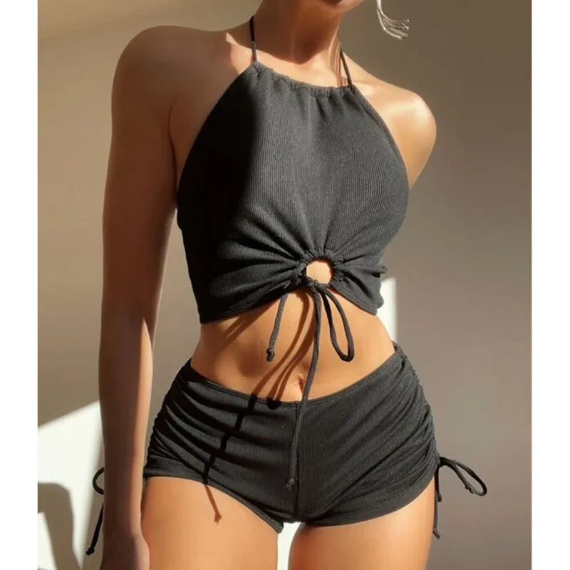 2024 Summer Black Swimsuits Tankini Sets Female Swimwear Sports Beach Wear Two-Piece Bathing Suits Pool Women\'s Swimming Suits