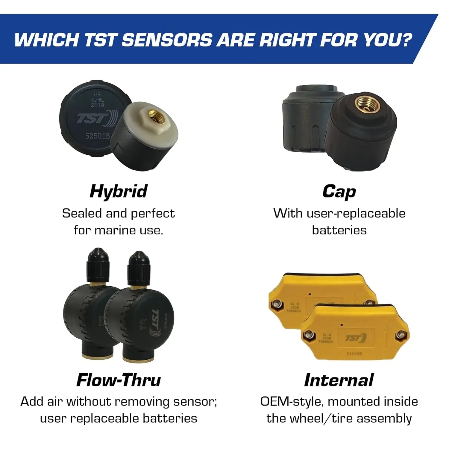 Pressure Monitoring System with 8 Flow Thru Sensors and Color Display for Metal Valve Stems