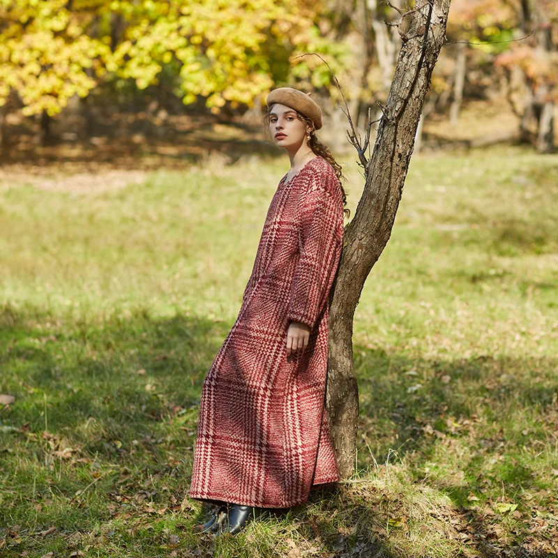 

Осенне-зимнее утепленное шерстяное платье-халат в стиле ретро, длинное пальто, простое модное платье для подиума, повседневное длинное платье больших размеров