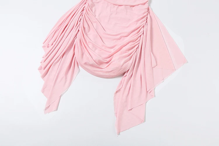Nibber Elegantes Kleid für Damen mit Rüschen, Quasten, Falten, tiefem Ausschnitt, Patchwork, Mesh, ärmellos, für Abschlussball, Party, Sommer, schick, Mini-Bodycon – Detail 9