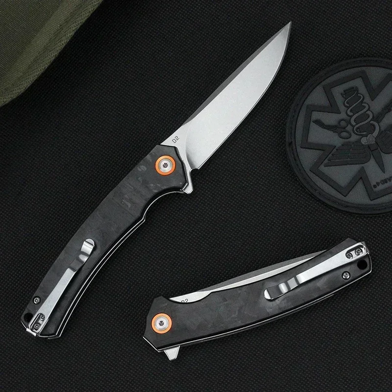 

New D2 Folding Knife Outdoor Knife Carbon Fiber Handle Portable Camping Folding Knife Defensive Gift Perfect Flipper Zero Edc Zt