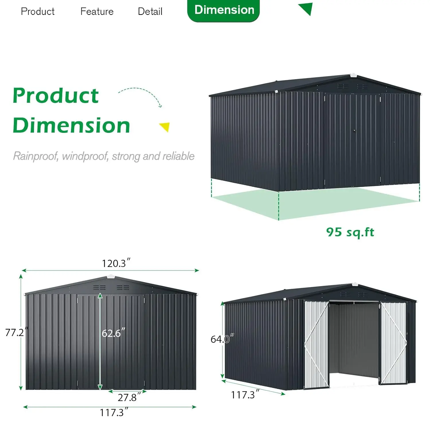 سقيفة تخزين مقاس 10 × 10 بوصات، سجاد تخزين معدني كبير وتخليص خارجي، سقيفة فولاذية للفناء الخلفي مع أبواب قابلة للقفل، وأداة ومرافق