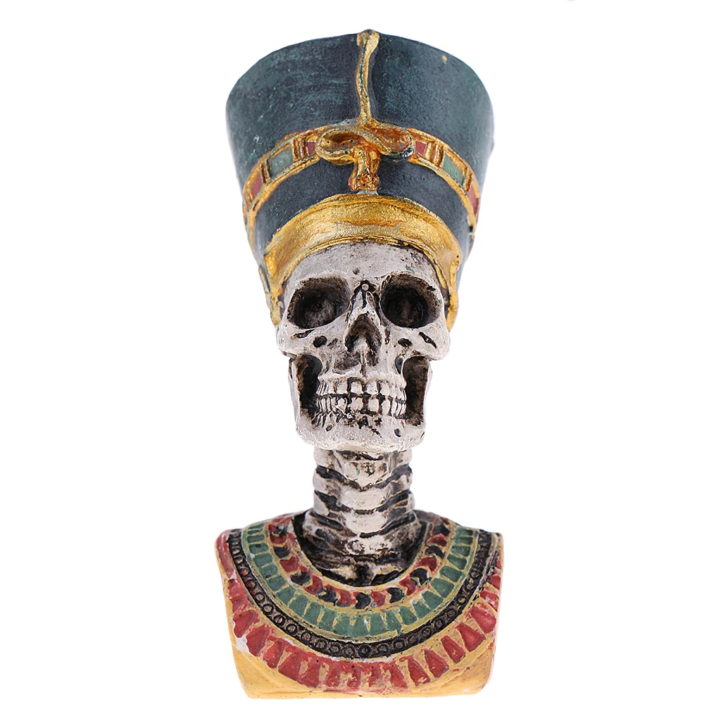 Resin Art Skull Figurine Egyptian Pharaoh Style Decorative Skull Ornament Halloween Decoration for Home Collectible
