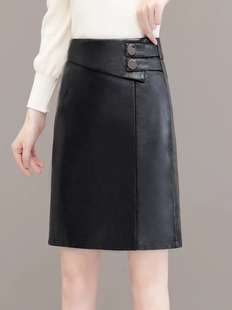 

Elegant Mid-Length A-Line Leather Skirt Women's Autumn Winter Slimming High Waist Zipper Casual Stylish Split Step-In Skirt
