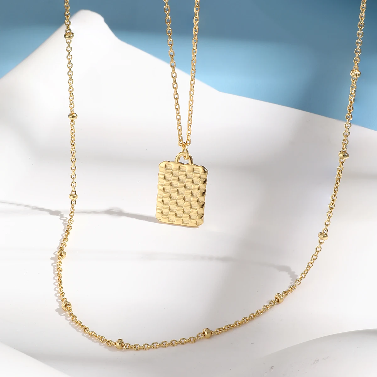 s925 sterling silver necklace french exquisite texture square brand pendant round bead chain can be folded to wear necklace