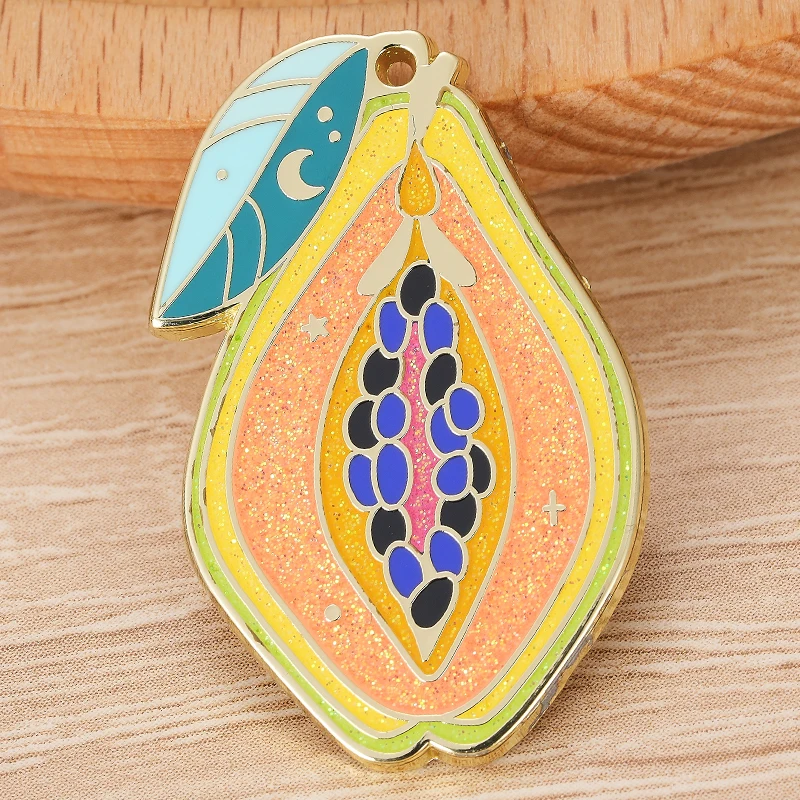 Glitter Papaya Enamel Pin Cute Metal Fruit Lapel Pin Fashion Gifts Backpack Decoration