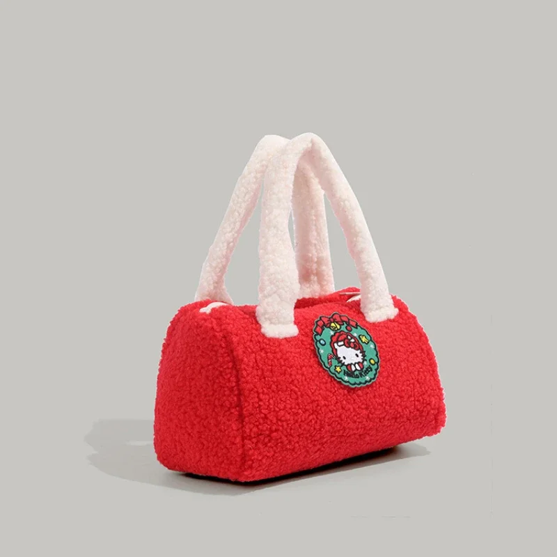 Small Niche Design Christmas New Year Handbag 2024 Autumn and Winter Red Festive Plush Contrasting Lamb Fur Versatile for Girls