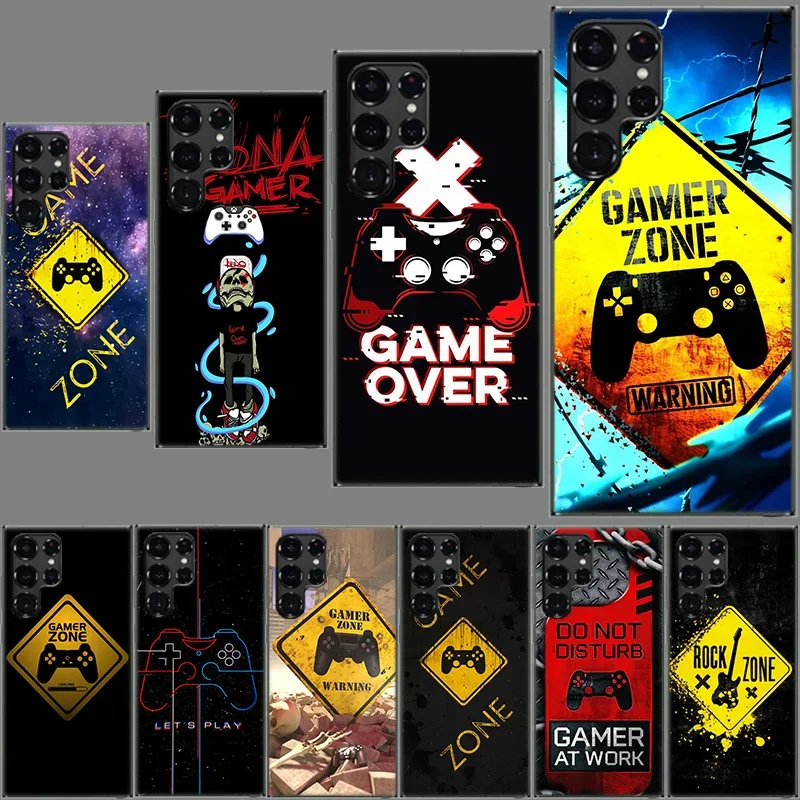 Gamer Zone Traffic Sign Game Handle Clear Case for Samsung Galaxy S24 S23 S22 Ultra S21 S20 FE TPU Capa Phone Cases S10 5G S9 S8