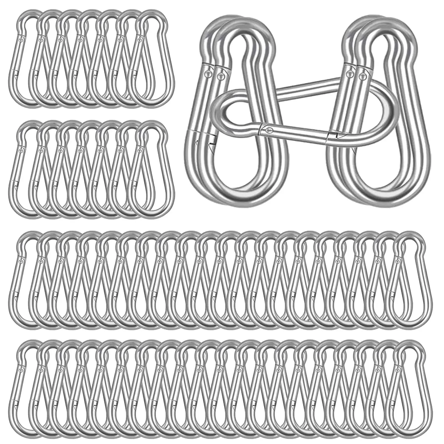 200PCS M6 Spring Snap Hook Carabiner Heavy Duty Galvanized Steel Carabiner Clip 260LBS Holding Capacity Spring Clips