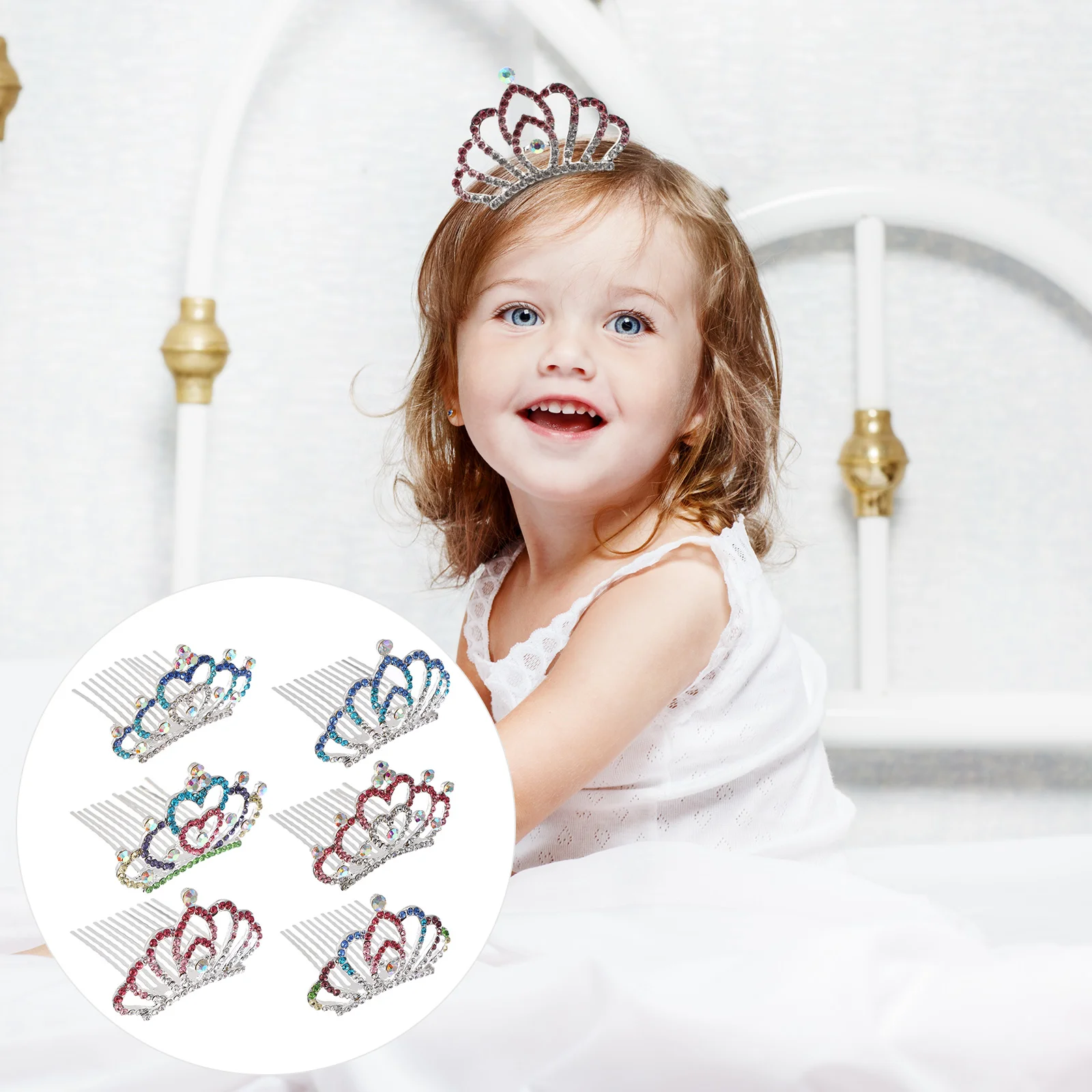 

Children's Rhinestone Crown Crystal Headpiece Little Girl Headdress Headband Hair Pins