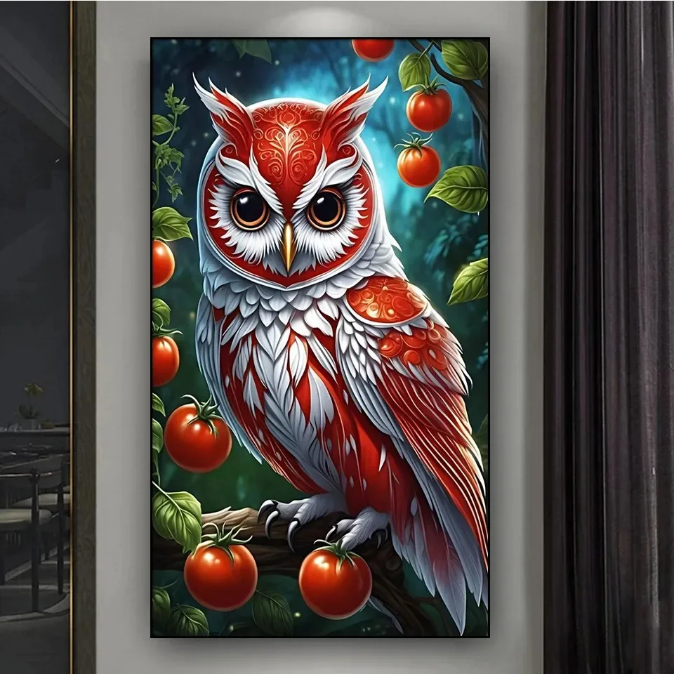 Large Tomato Red Owl 5D DIY Diamond Painting Full Square Round Diamonds Mosaic Cross Stitch Birds Home Decoration New 2024 X1326