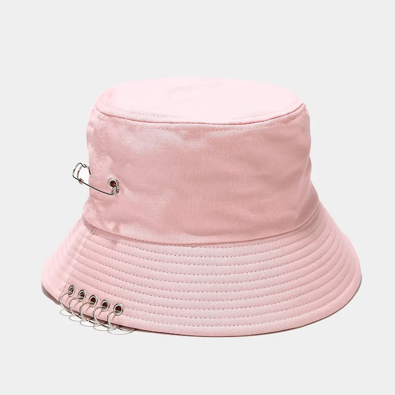 K Pop Harajuku Hip Hop Bucket Hat Punk Spiked Rivets Metal Rings Fisherman Cap Outdoor Streetwear Summer Panama Has