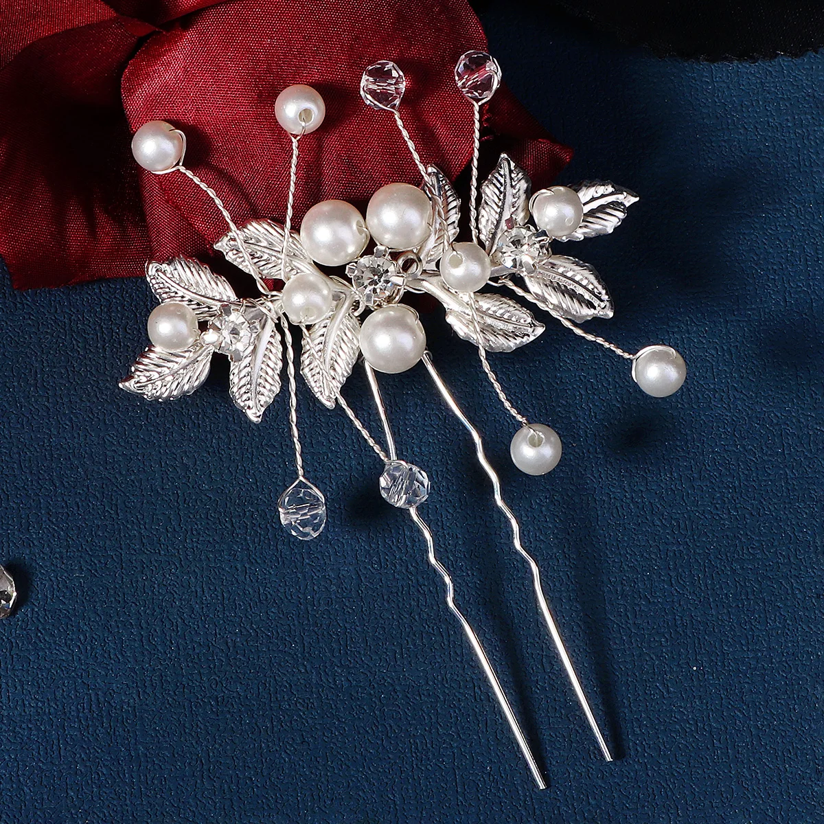 Luxury Pearl Handmade Hairpins แฟชั่นคริสตัลลูกปัดผมคลิป Headpiece การออกแบบใบมีดโลหะผู้หญิง Hairpin