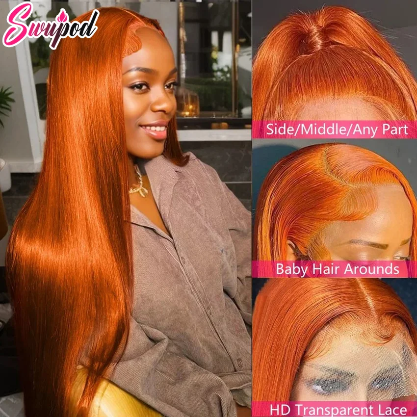 220 Density Transparent 13x6 HD Lace Frontal Wig Straight 13x4 Lace Front Wigs Human Hair Ginger Orange Black Wig Choice For You