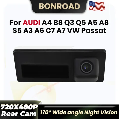 Bonroad Rear View Camera For Audi A4 B8 Q3 Q5 A5 A8 S5 A3 A6 C7 A7 VW Passat Backup Trunk Handle 170° WaterProof For Car Radio