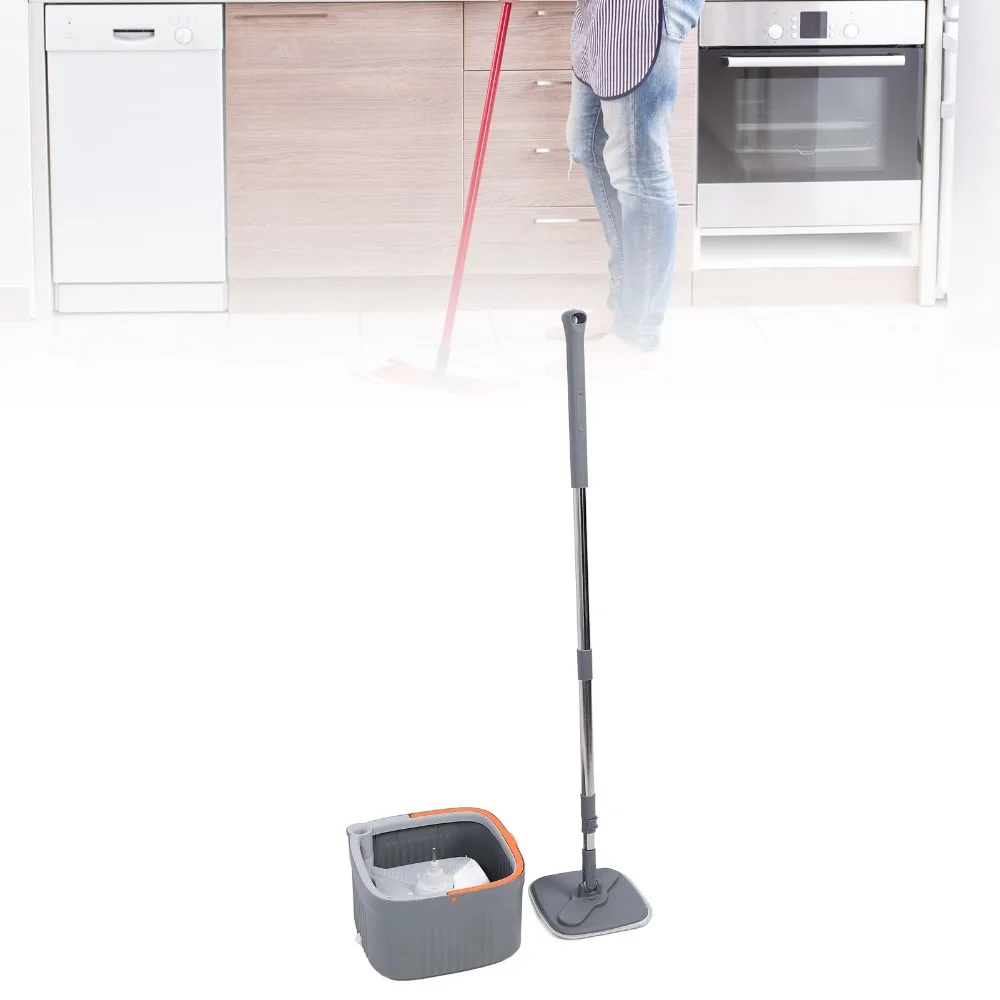 360 Degree Rotating Mop Bucket Set Dry and Wet Self Wringing Floor Mop Set 2 Pieces Cloth Square Mop Head Rotating Floor Mop