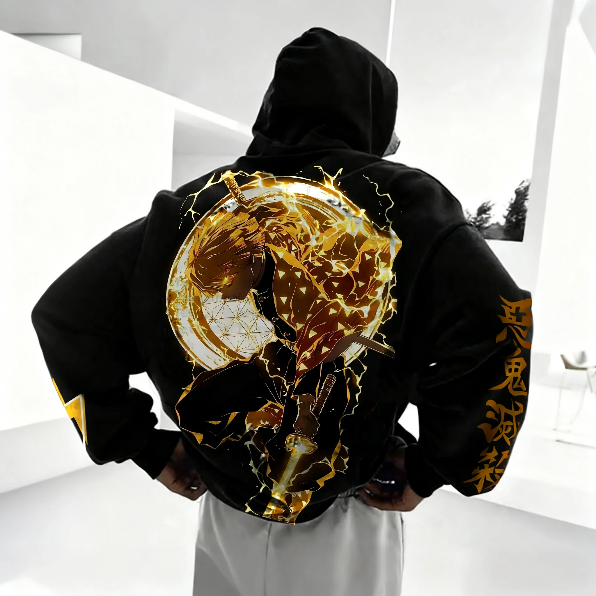 鬼滅の刃アニメジッパーパーカーユニセックス秋/冬新作我妻善逸プリント原宿風大きいサイズカジュアルゆったり万能トップス