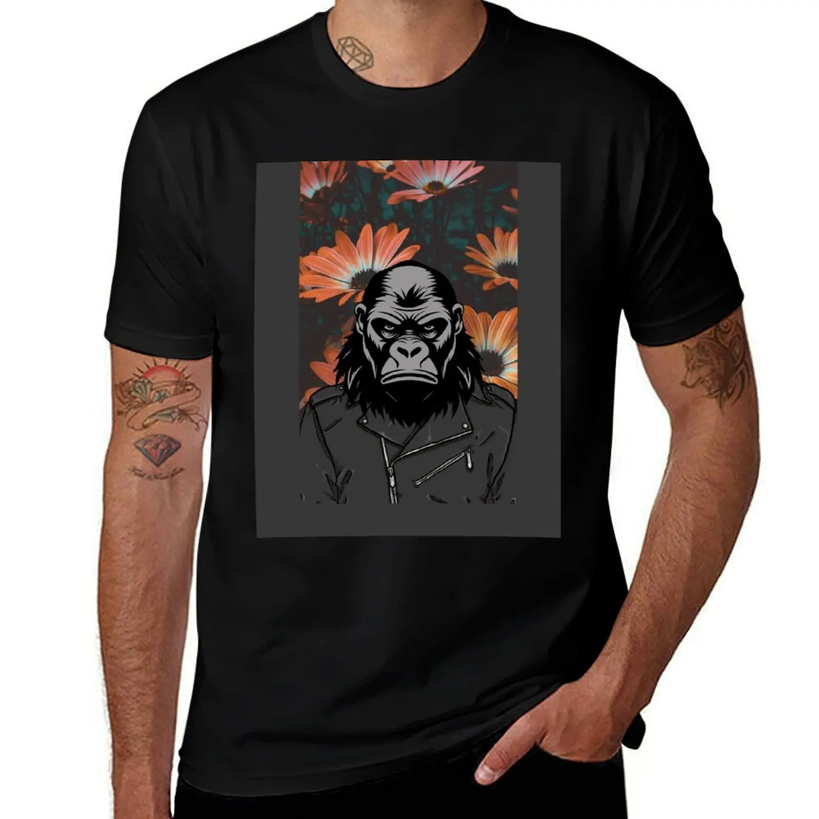 

Gorilla among the flowers T-Shirt Classic Crew Neck Cotton T-Shirt
