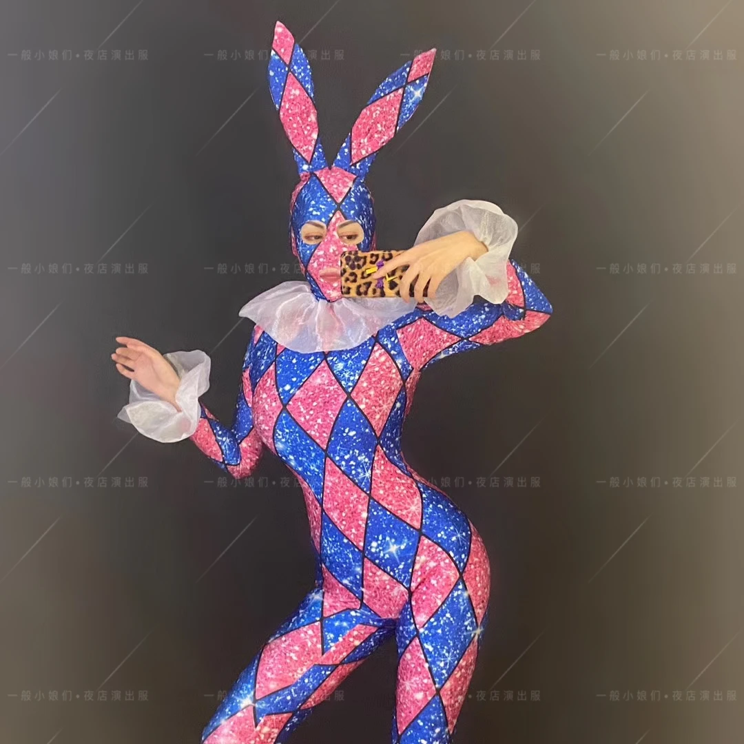 2024 New Nightclub Bar DS Fashion Performance Dress Sexy Rabbit Girl DS Bodysuit Party Atmosphere Interactive Stage Dress