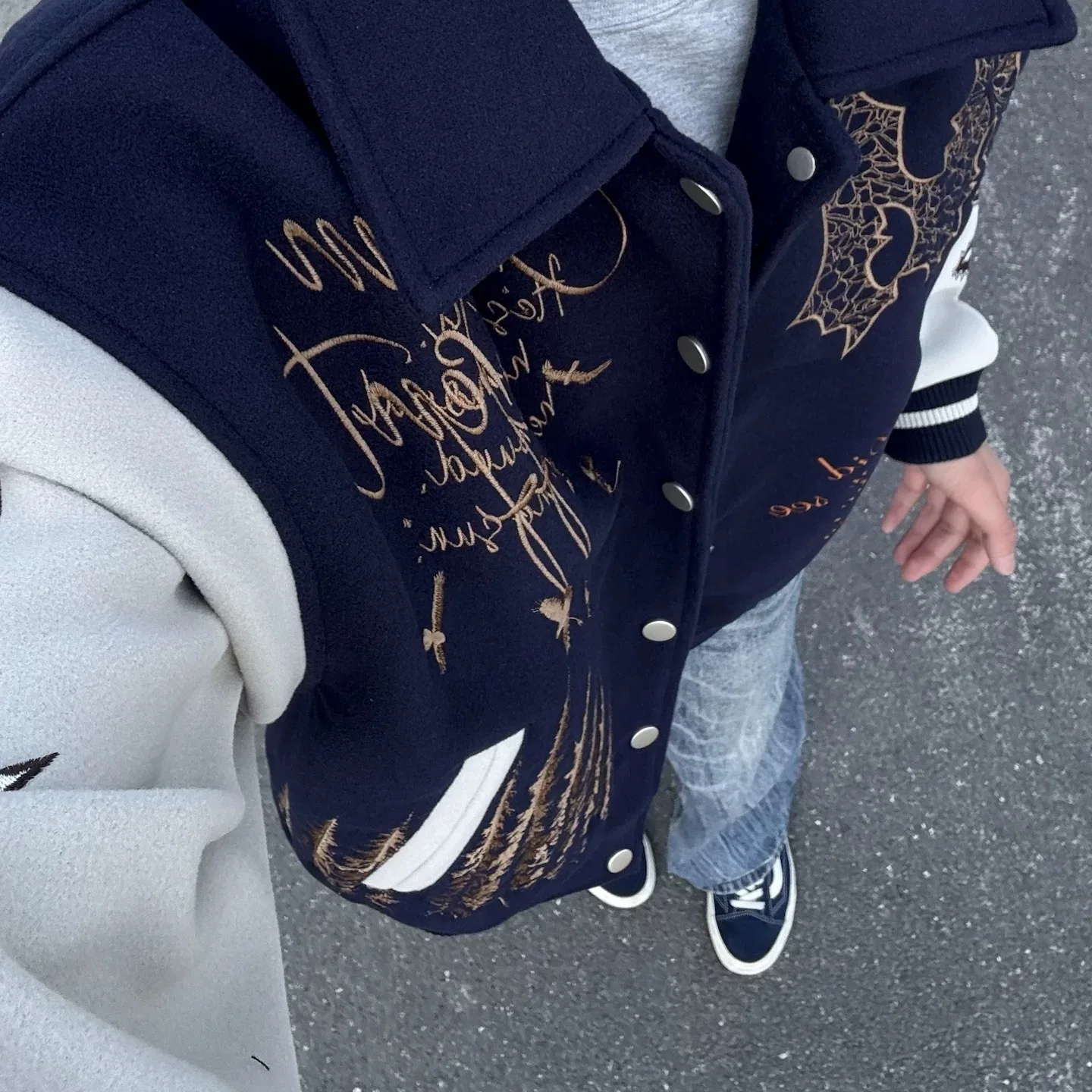 

Тяжелый шерстяной лоскутный бейсбольный джет с вышивкой, мужской весенне-осенний хип-хоп, модный пилотный американский джер свободного покроя