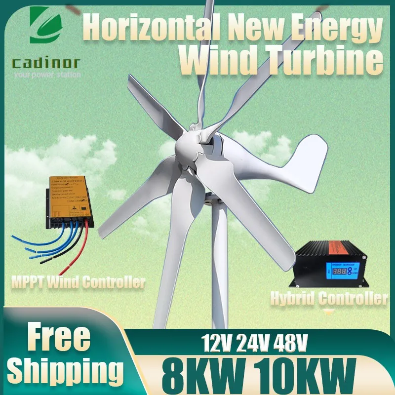 CADINOR 10KW 12V 24V 48V Wind Energy Turbine Generator 3 Phase AC 8000W Small Windmill for Home Farm With MPPT Charge Controller