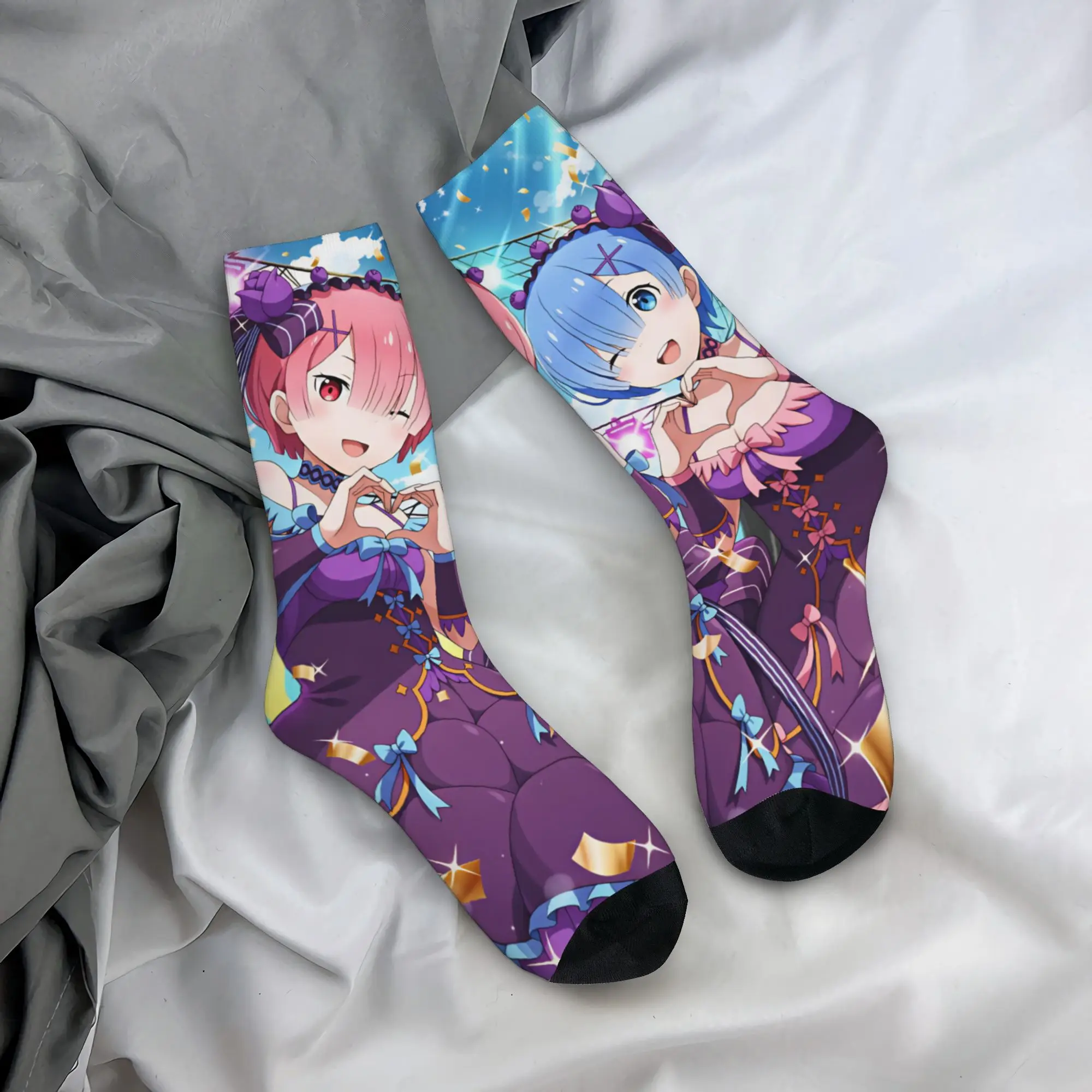 Kawaii Rem Emilia R-Re:ZERO Socks Women Men Warm 3D Printing Starting Life in Anothers Worlds Sports Football Socks