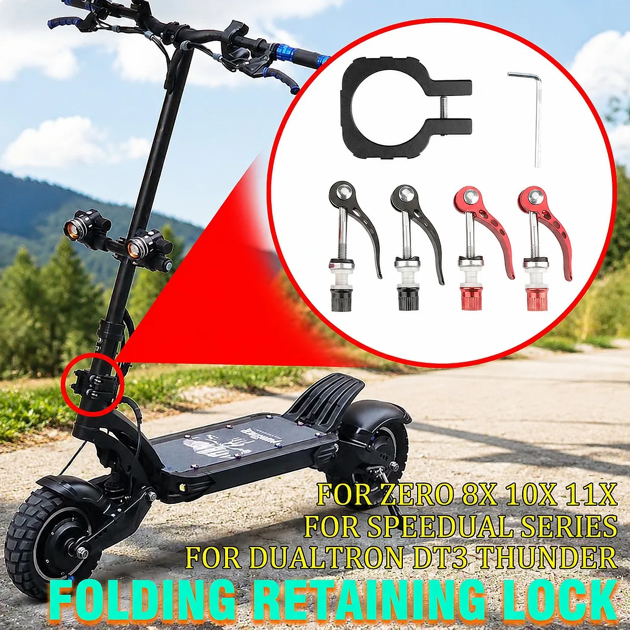 Upgraded Folding Clamp for Dualtron DT3 Thunder ZERO 8X 10X 11X SPEEDUAL Scooter - Rugged Vertical Stem Lock