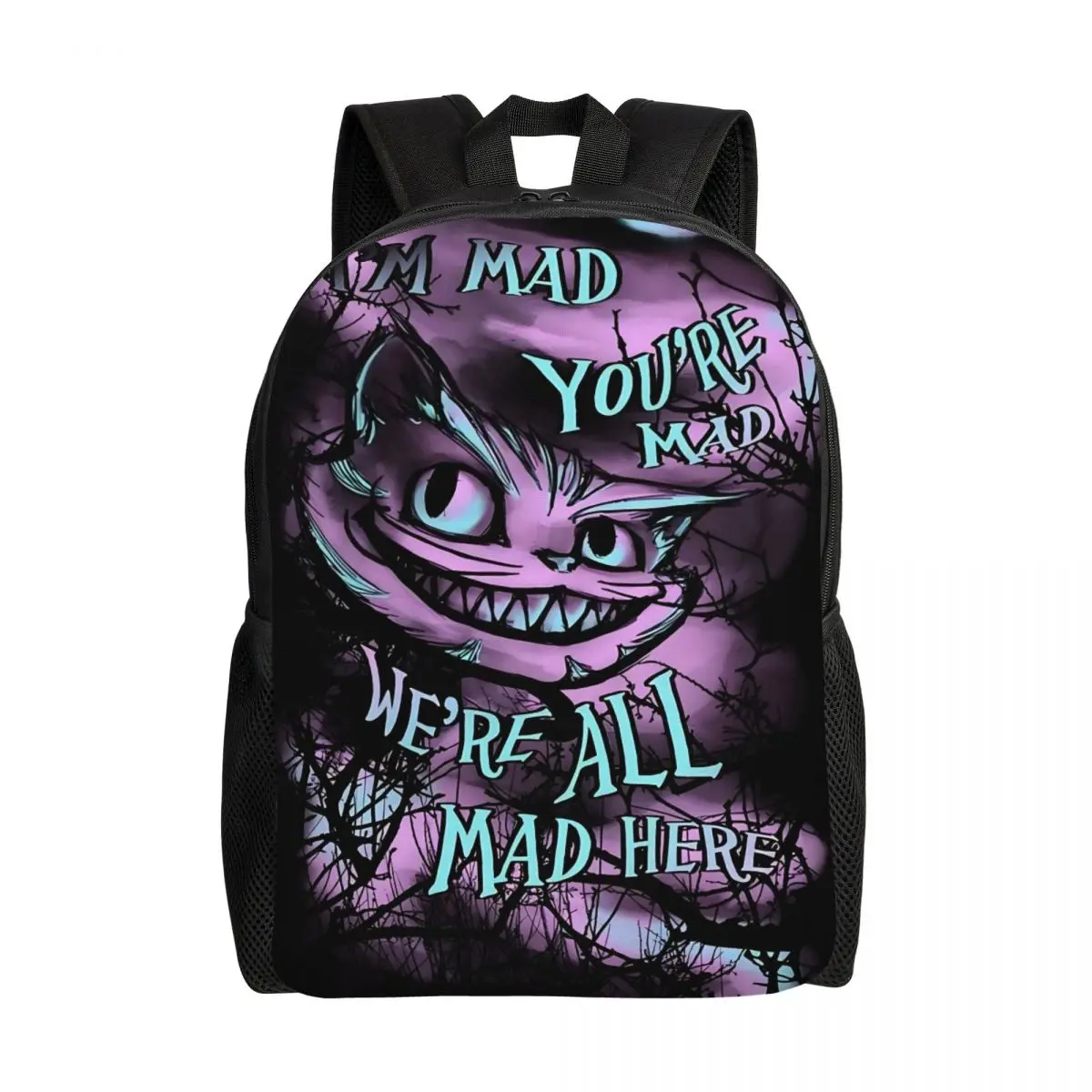

Custom We’re All Mad Here Laptop Backpack Men Women Basic Bookbag for School College Student Cheshire Cat Bags