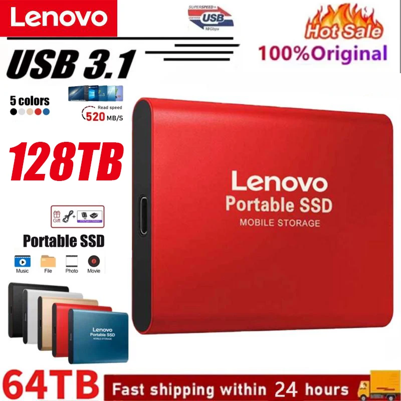 

Внешний жесткий диск Lenovo, портативный SSD 1 ТБ, внешний мобильный жесткий диск 3 дюйма, USB 3,1/Type-C, твердотельные диски для ноутбуков и MAC