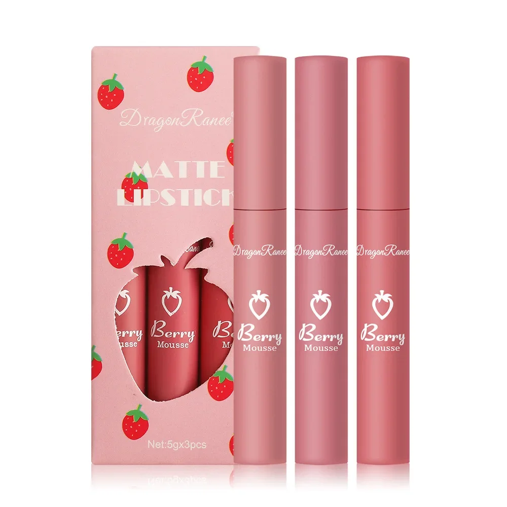 3-delige vloeibare lippenstiftset Matte fluwelen lipglazuur Waterdicht Langdurig Niet-markerende natuurlijke lippenstift Cosmetische kit Lipgloss-tint