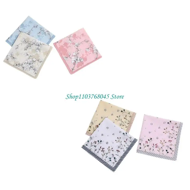 

R53F 1PC Women Cotton Handkerchief Printing Florals Flower Hankies Absorbent Hanky