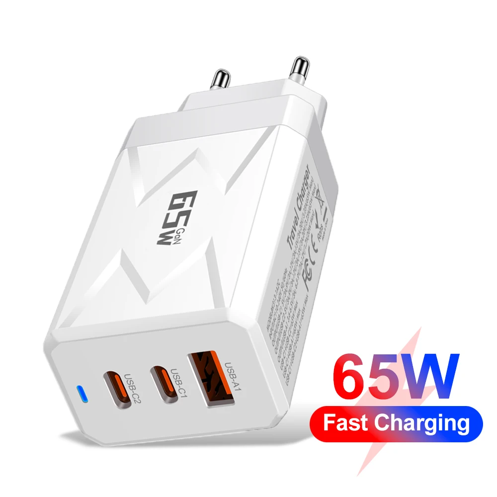 65W GaN USB PD Charger Fast Charging USB C Wall Phone Quick Charge Adapter For iPhone Xiaomi Huawei Samsung QC 3.0 EU/US/KR Plug