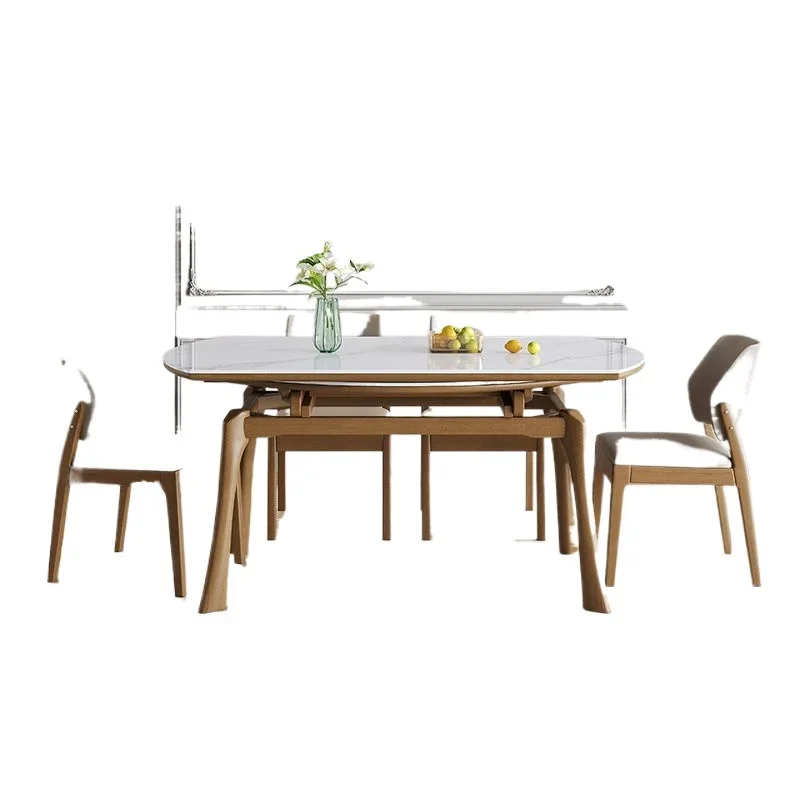 Light luxury Nordic rock slab dining table Small household modern simple telescopic folding square circle dual-purpose dining