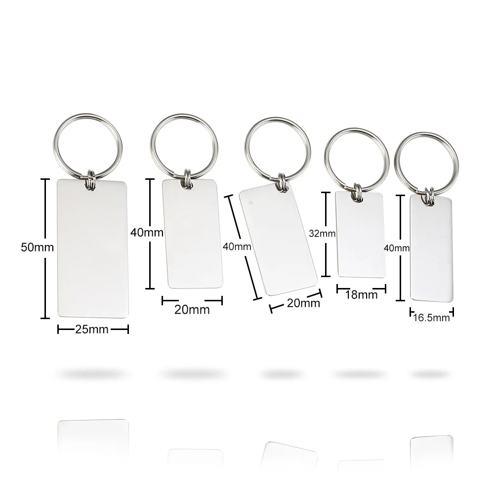 10pcs Stainless Steel Rectangle Charms Tags Keychain Blank For Engrave Logo Metal Rectangle Tag Label DIY Key Chain