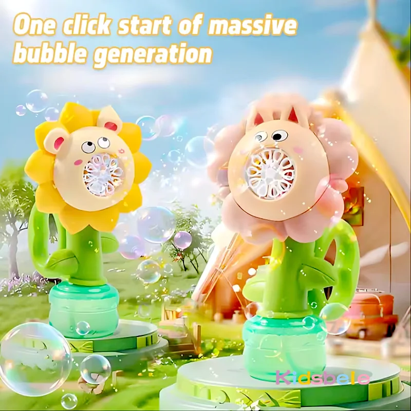 New Swinging Flower Bubble Machine Cartoon Summer Outdoor Toy for Kids & Parties With Lights Rechargeable Shaking Bubble Machine