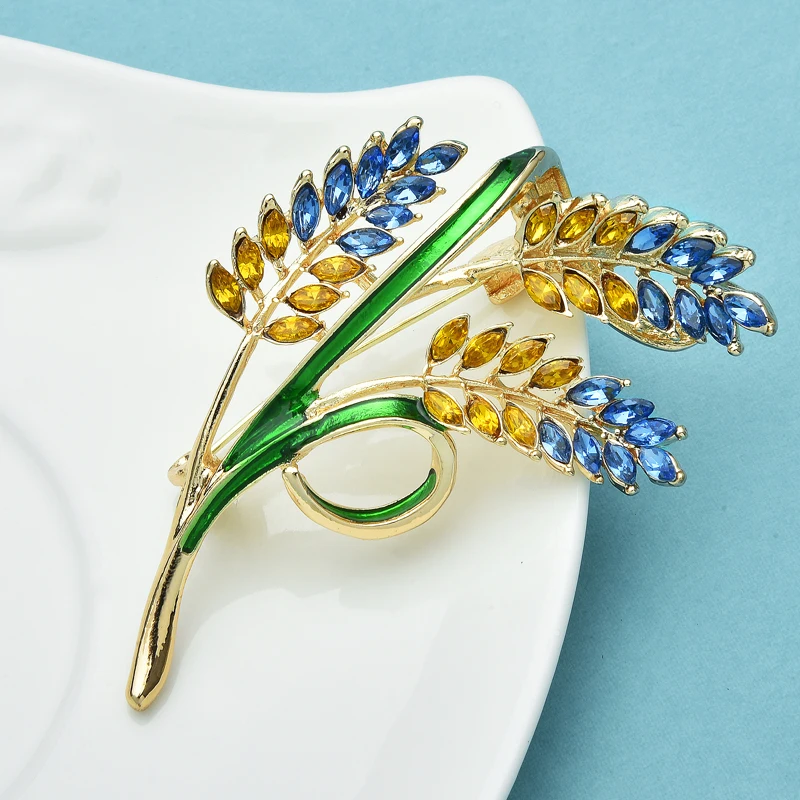 Wuli&baby Ukrainian Blue and Yellow Wheat Brooch