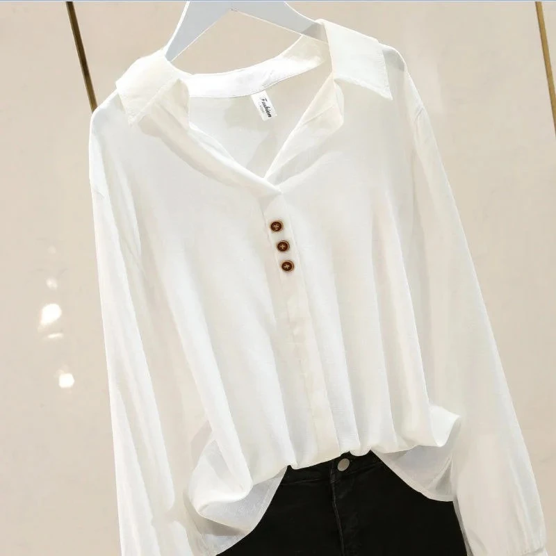 

Fashion Solid Color Button Decorate Blouse Women New Classic Long Sleeve Polo Collar All-match Spring Autumn Pullover ShirtZT102