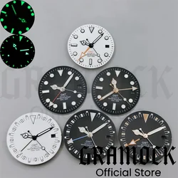Gramock 29mm 515 Quartz Watch Dial Black White Dial With Hands Green Luminous Fit RONDA 515/RONDA 515-24H GMT Quartz Movement
