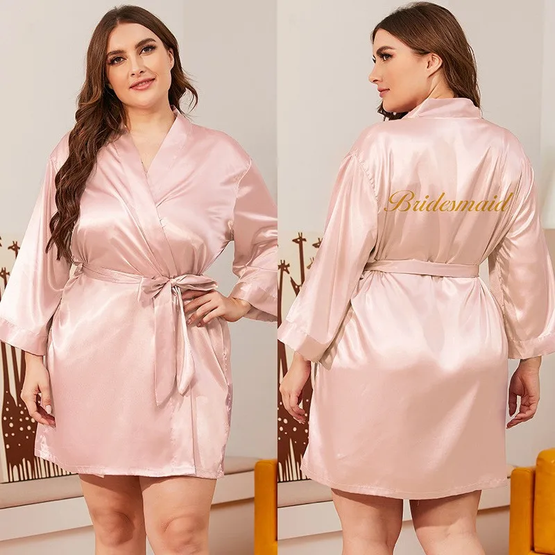 Women Sexy Silk Robe With Belt Short Satin Plus Size Kimono Robe Bridesmaid Party Dressing Gown Sleepwear Bathrobe