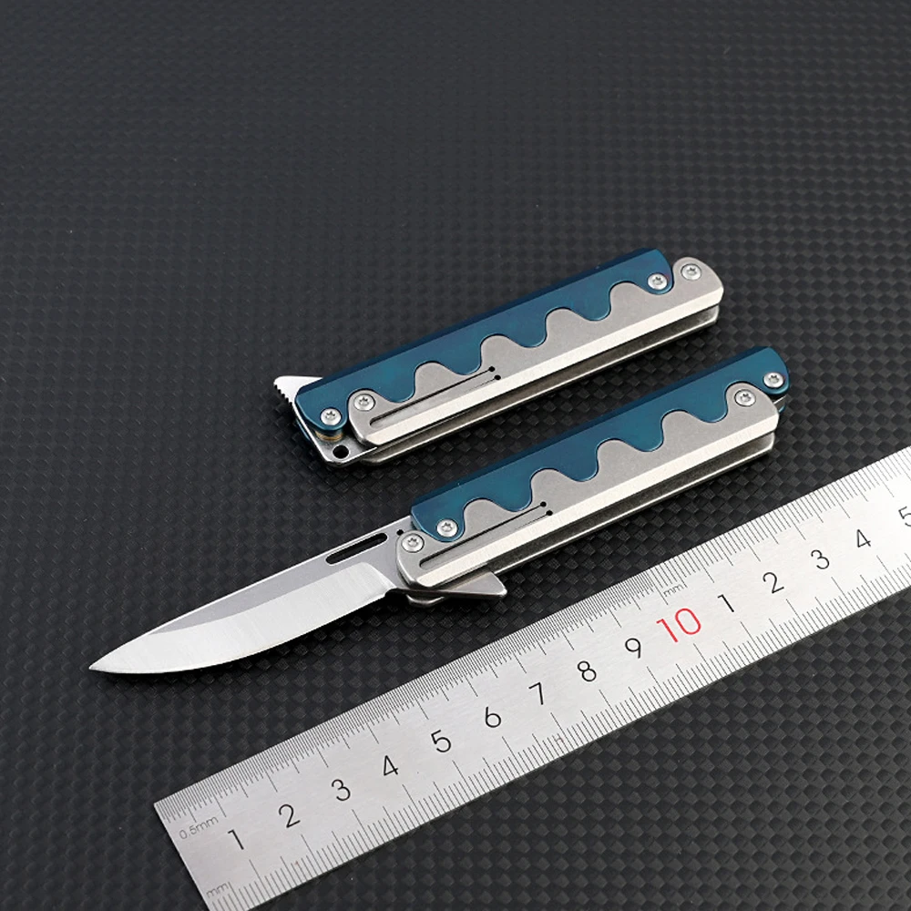 Mechanical Titanium Alloy Folding Knife Sharp D2 Steel Blade Pocket Knife Outdoor EDC Survival Camping Knife Self-defense Tools