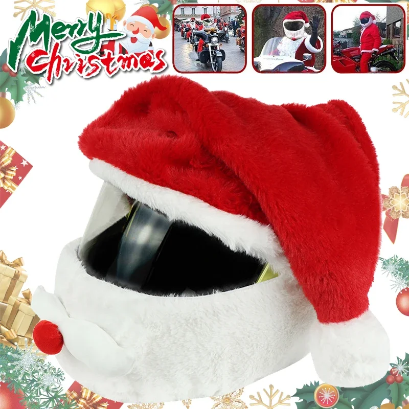 

Plush Christmas Santa Claus Helmet Cover Hat for Motorcycle Helmet Happy New Year Party Supplies Xmas Cosplay Accessoories