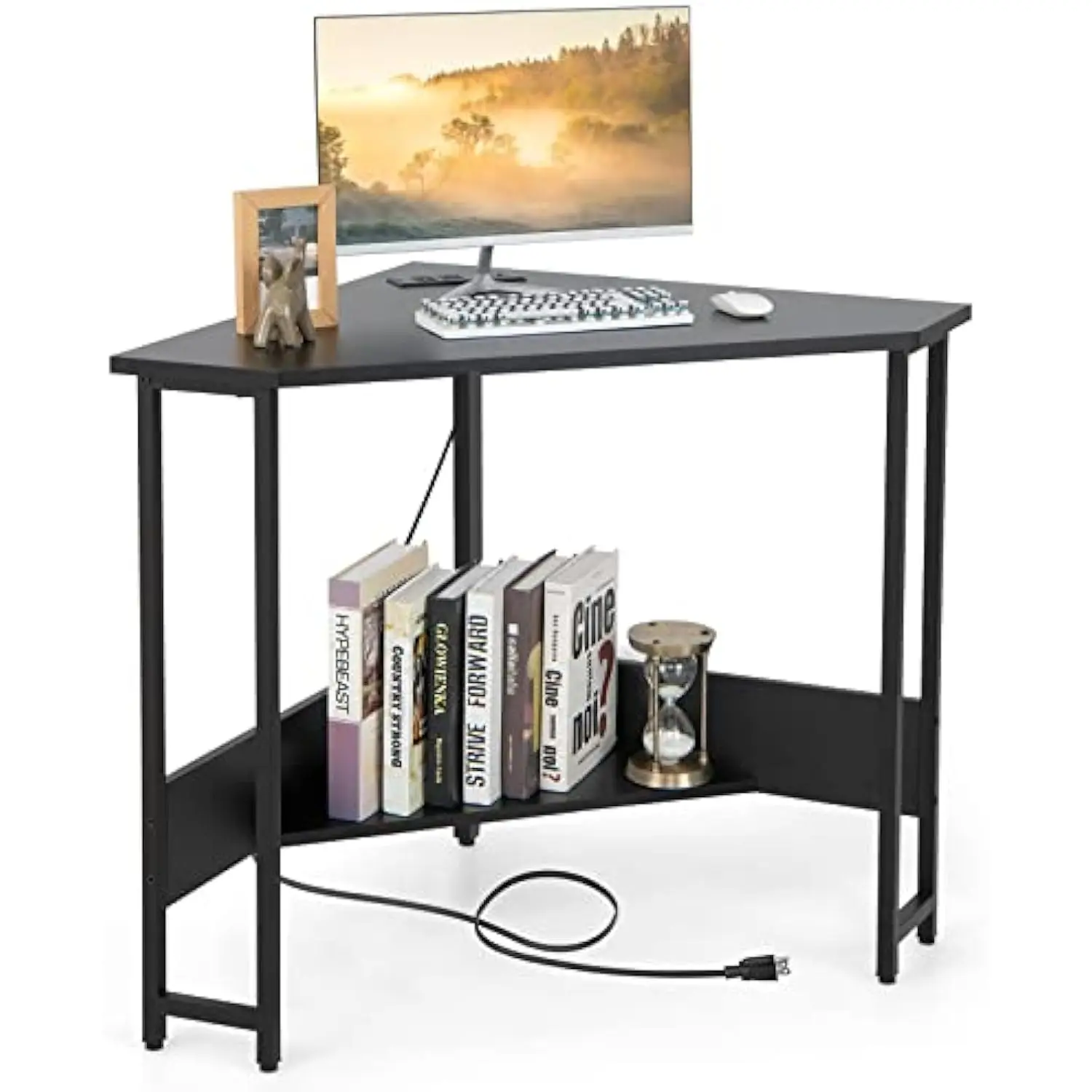 

Угловой стол с розеткой, треугольный компьютерный стол для небольшого пространства, компактный письменный стол с полкой для хранения и Chargi