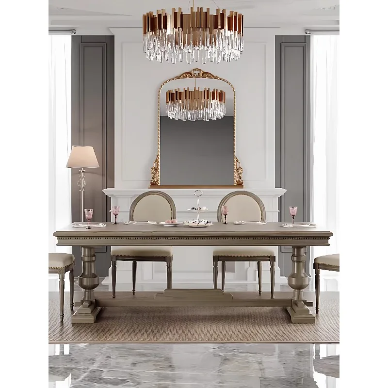 

Retro old solid wood dining table and chairs French simple living room dining room rectangular dining table villa furniture