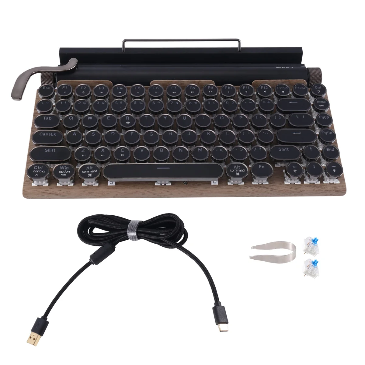 Retro Typewriter Keyboard 83 Keys Wireless Bluetooth Keyboard USB Mechanical Punk Keycaps for Desktop PC/Laptop