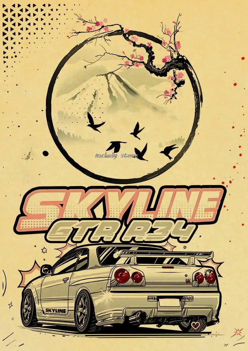 Nissan Skyline JDM Auto Kraft Paper Japan Racing Classic Home Décor Life Poster Vintage High Quality Printing