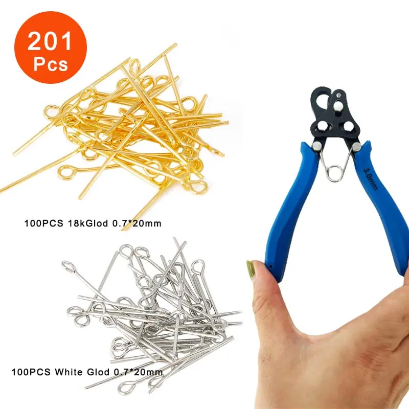 200pcs Color retention Eye Head Pins With 1PCS  Looper Pliers One Step Looper Tool Jewelry Findings Making DIY Supplies Set