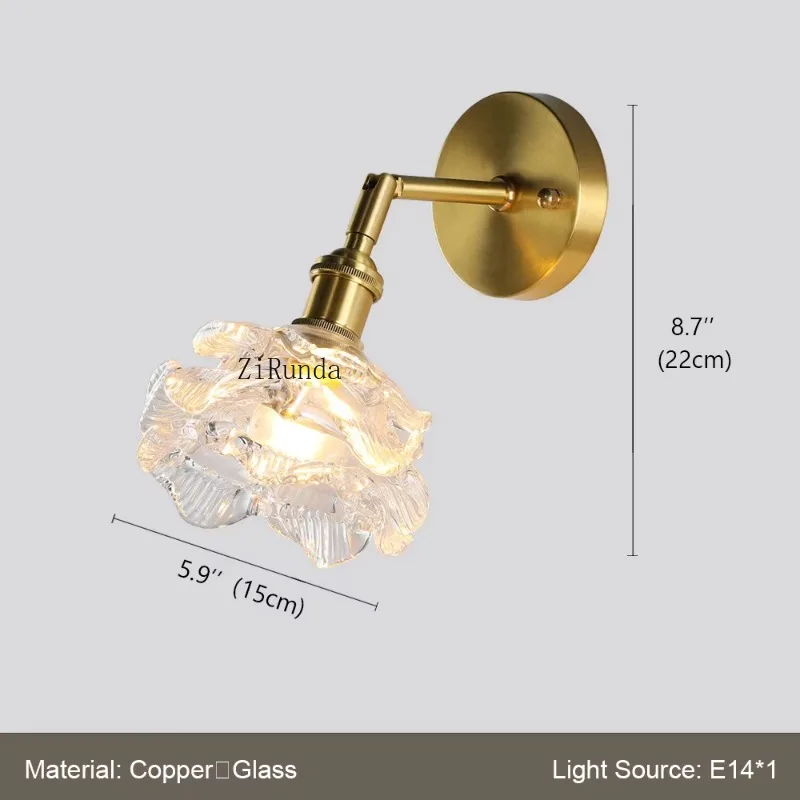 مصباح جداري زجاجي عتيق على شكل زهرة وردية مصباح جداري بجانب السرير ذهبي عتيق لغرفة نوم الفتيات وغرفة معيشة الأطفال #6