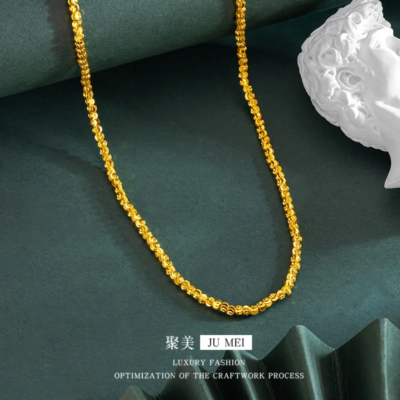 Luxury 24K 9999 Pure Gold real gold 3MM Watermelon Bead Necklace Women's Clavicle Chain - Image 2