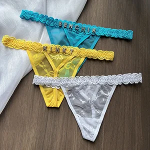 اسم مخصص كريستال حرف ثونغ ، سراويل بيكيني ، G-String ، ملخصات الخصر المنخفضة ، مجوهرات الجسم مثير لهدية الزوجة الساخنة ، الشخصية أعلى 8 سراويل داخلية تم القبض عليها - رقم 5